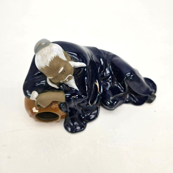 Chinese Mudman Reclining Vintage Figurine Drinking Sake With Pottery Jar JE136 - Picture 3 of 8
